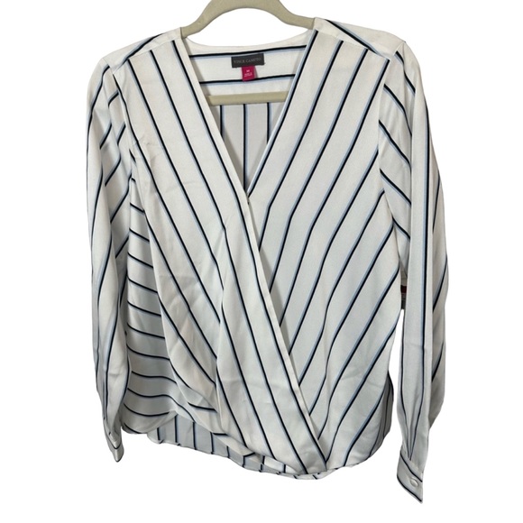 Vince Camuto Tops - NWT Vince Camuto New Ivory Blue Stripe long sleeve faux wrap blouse Size M